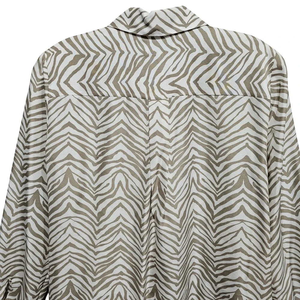 Lafayette 148 - Tan & Cream Zebra Print Button Front Long Sleeves Blouse Size S - Picture 7 of 10